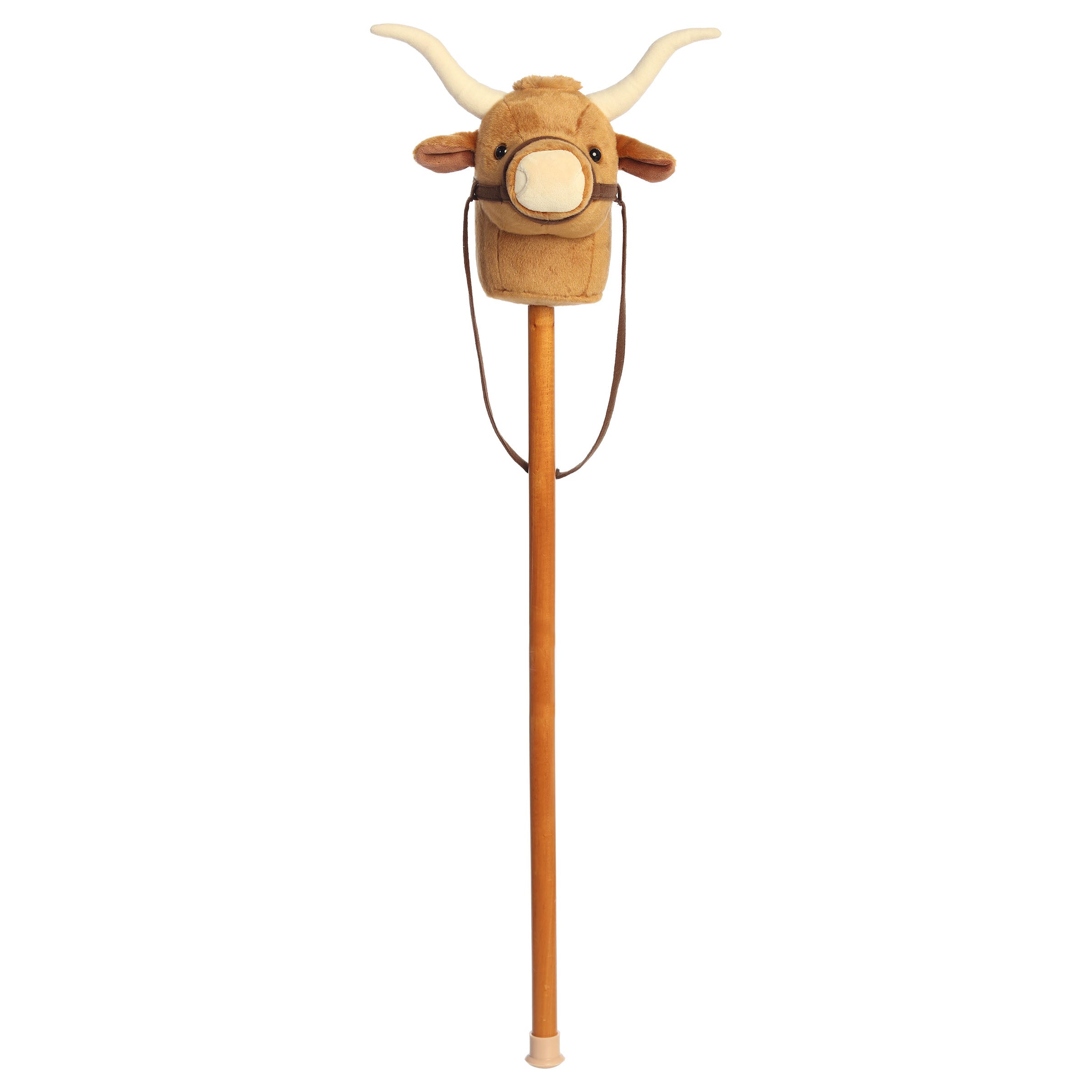 A longhorn bull plush stick toy with a soft bull head and wooden stick from Aurora’s Giddy-Up Friends collection.