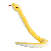 A yellow python plush toy from Aurora with bright markings and a realistic shape.
