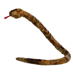 A brown and tan plush snake toy from Aurora with a realistic pattern and long body.