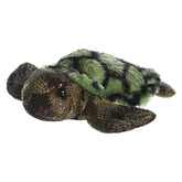 A green sea turtle plush toy from Aurora’s Mini Flopsie collection with a textured shell and soft flippers.