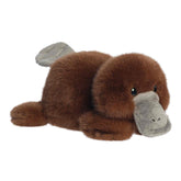 A round, soft plush platypus with floppy limbs and velvety fabric from Rumplers by Aurora plush.