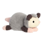 A soft gray plush opossum with pink details and a rounded body from Rumplers by Aurora plush.