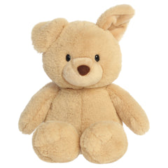 A yellow lab dog plush toy from Aurora with oversized stitched paws, silky fur, and a softly weighted body.