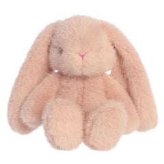 A bunny plush toy from Aurora with long floppy ears, mauve fur, and a softly weighted body.