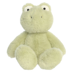 A frog plush toy from Aurora with pastel green fur and a softly weighted body.
