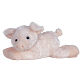Plush toy of a soft pink pig with a fuzzy body and gentle eyes for cuddling and quiet fun.