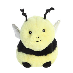 Bee Happy plush bee from Rolly Pet, featuring cheerful yellow and black stripes with sparkling wings