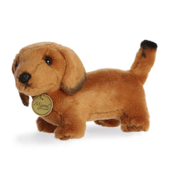 A brown Dachshund plush toy from Miyoni by Aurora with smooth fur and long floppy ears.