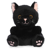 Twilight Black Cat plush from Palm Pals with velvety fur, pink paws, and yellow eyes, perfect for cuddles and magic.