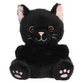Twilight Black Cat plush from Palm Pals with velvety fur, pink paws, and yellow eyes, perfect for cuddles and magic.