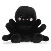 Penny Mae Spider plush from Palm Pals, soft black fur with pink cheeks and a friendly smile, perfect for spooky fun!