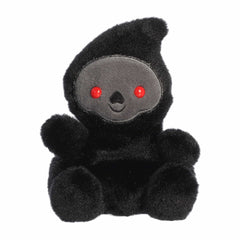 Soft, dark Grim Reaper plush with piercing red eyes, ideal for collectors of the mystical.