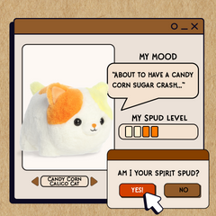 A spudsters product card for the Calico Cat plush by Aurora