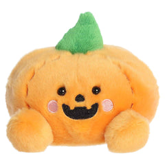 Orange jack-o'-lantern plush with a cheerful carved pumpkin face