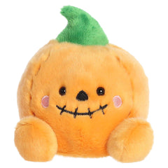Orange jack-o'-lantern plush with a stitched smile and spooky face