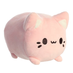 A pink Meowchi plush toy from Tasty Peach with soft round body and stitched facial features, inspired by strawberry sweets.