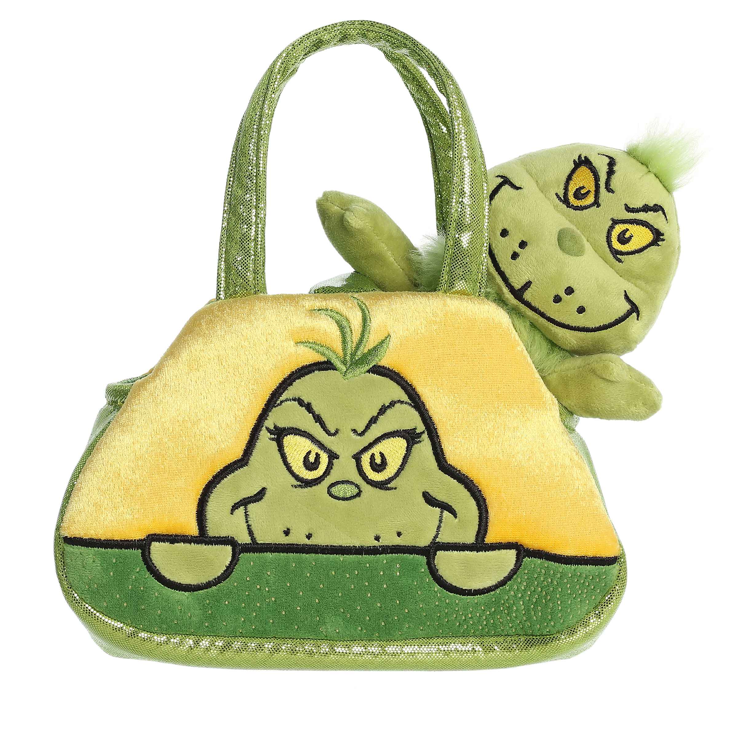 Peek-A-Boo Grinch plush carrier - crafty grin and functional purse design