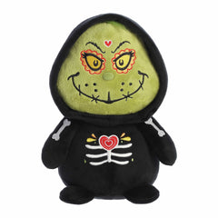 Grinch plush dressed for Dia de los Muertos, featuring intricate decorations and a festive outfit