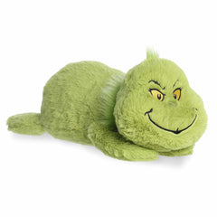 Velvety plush of Snoozles Grinch, designed for relaxation with detailed, cozy features, ideal for Seuss fans and home comfort.