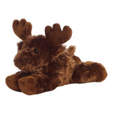 A brown moose plush toy from Aurora’s Mini Flopsie collection with soft fur and cute fabric antlers.