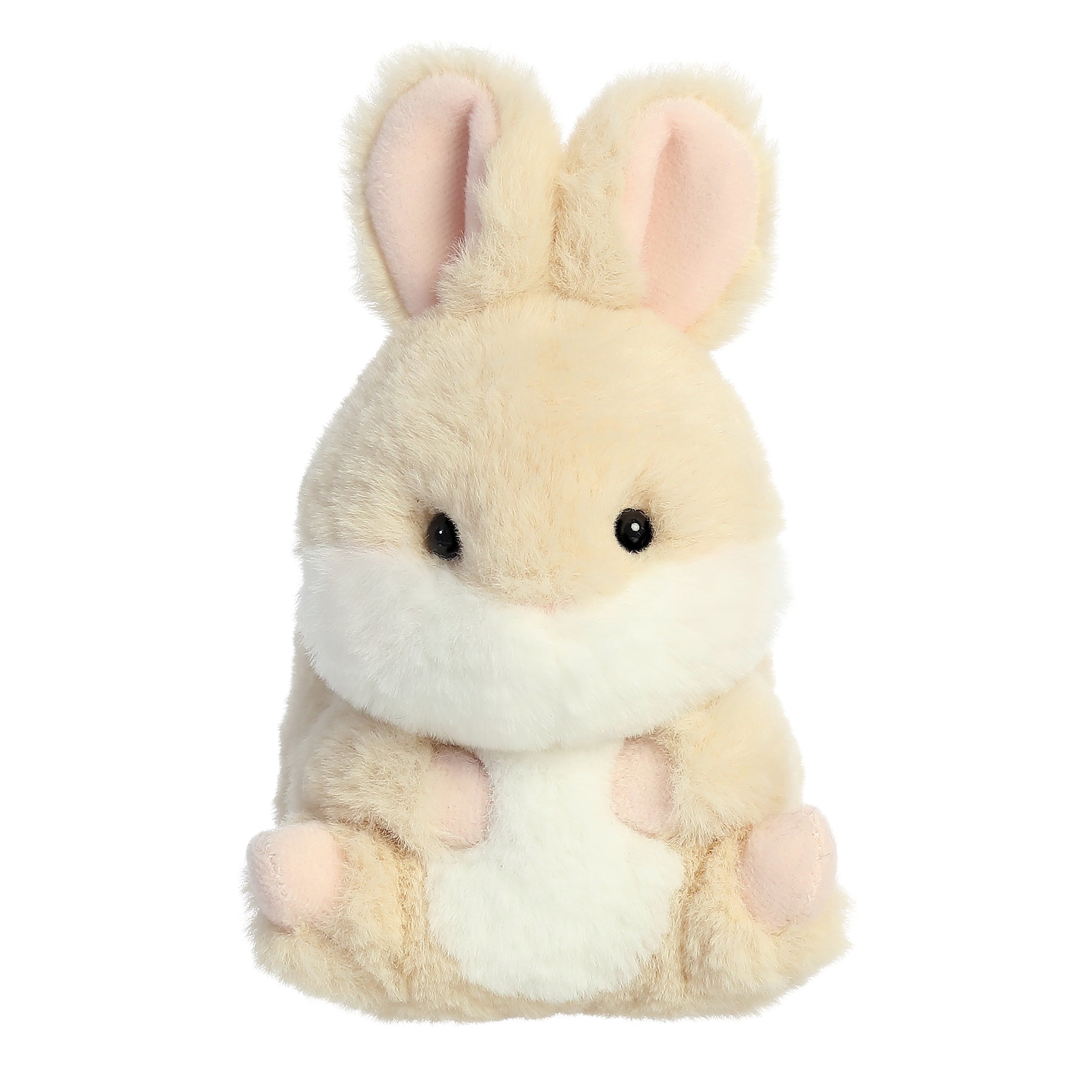 Lively Bunny plush from Rolly Pet, with soft tan fur and big bright eyes, offering joy and companionship