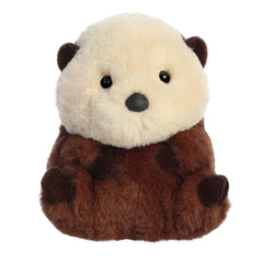 A brown sea otter plush toy from the Rolly Pet collection by Aurora with a cream face and rosy cheeks.