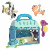 My Fishy Friends plush set, includes a Seahorse, Turtle, Clownfish, and Angel Fish in a plush fish tank