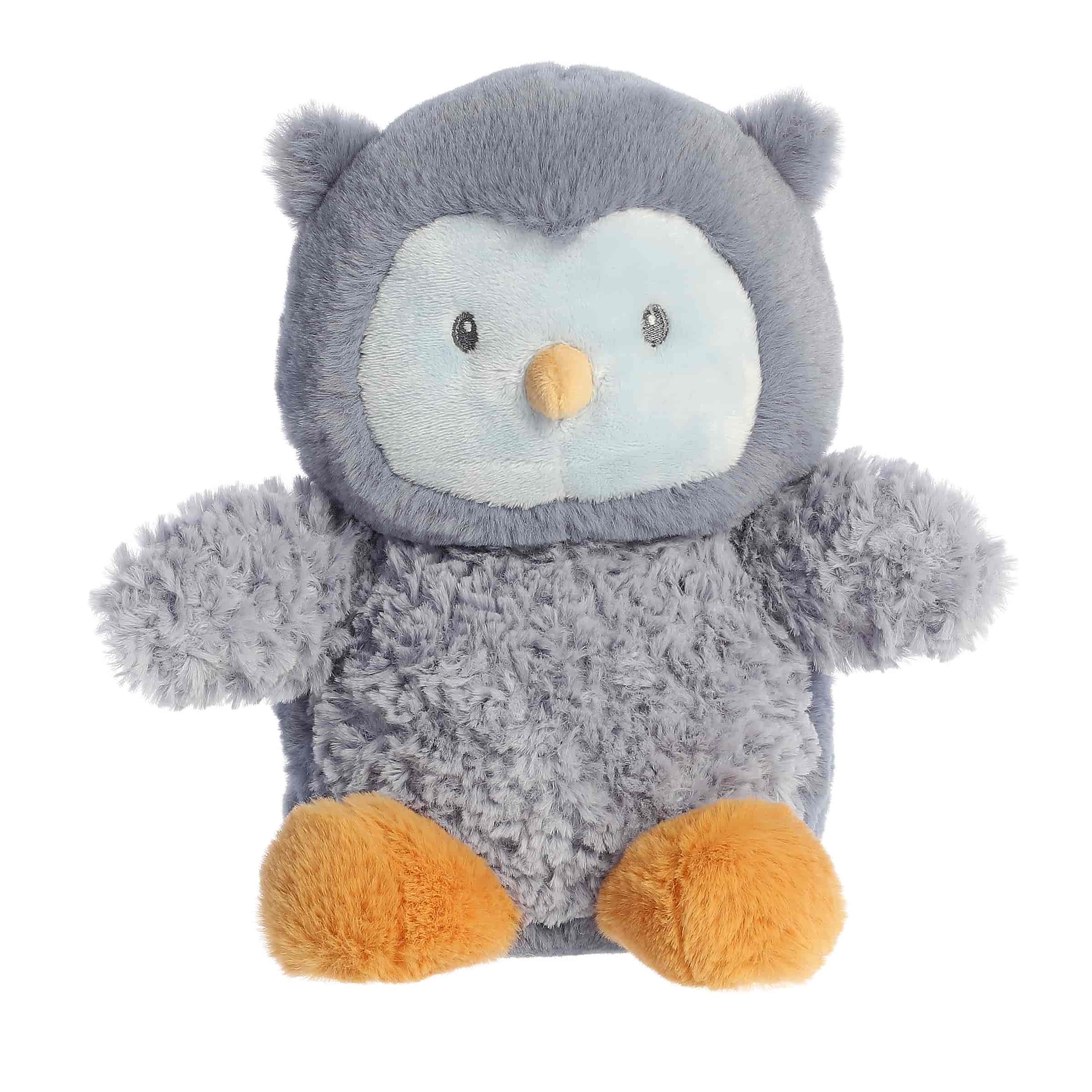 A soft plush owl in calming colors with a gentle chime sound from the Chime Group by ebba