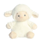 A soft white plush lamb with textured fabrics and crinkle accents from Dew Drops by ebba.