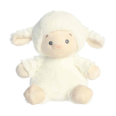A soft white plush lamb with textured fabrics and crinkle accents from Dew Drops by ebba.