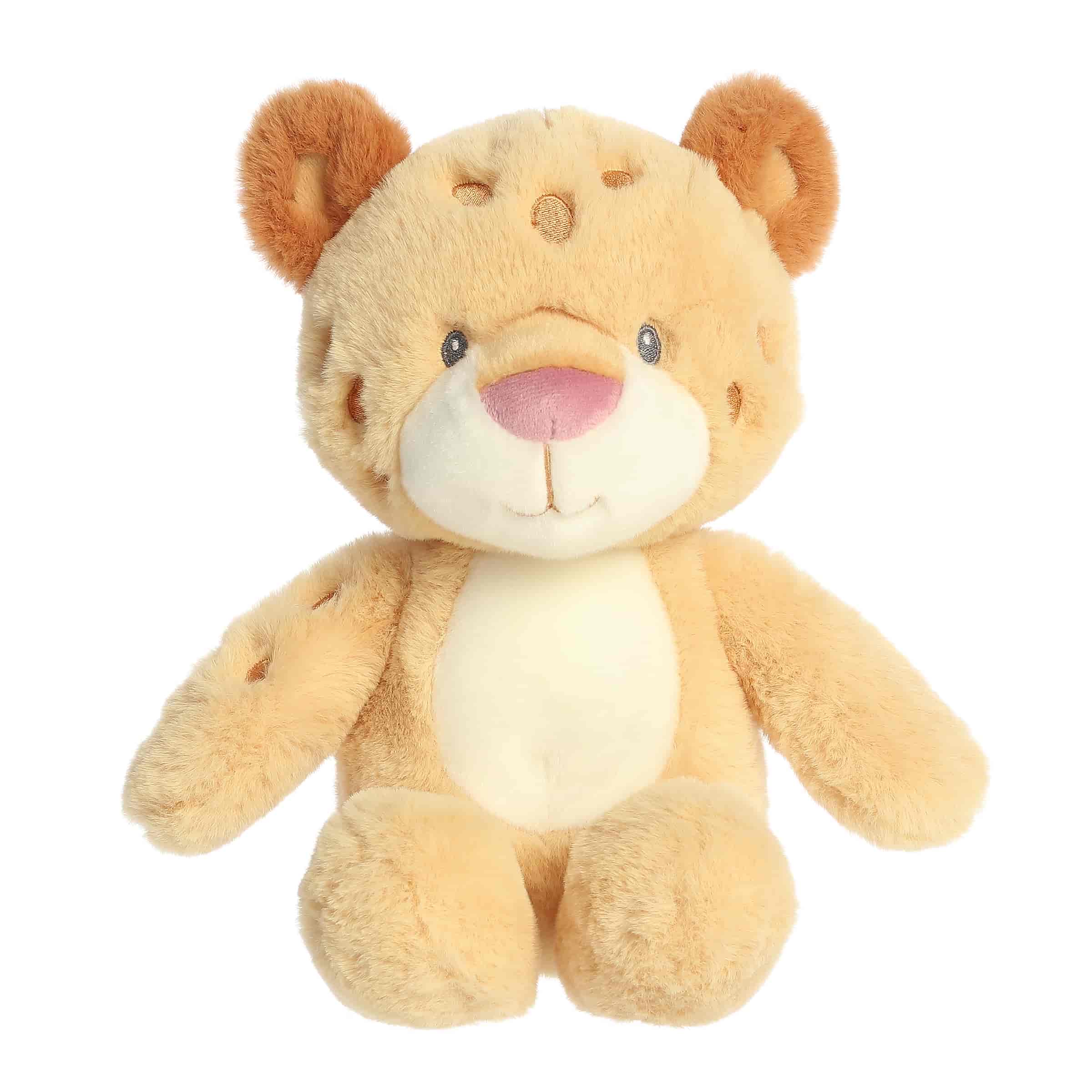 A soft plush leopard with crinkle and squeaker features from Cuddler Squeakers by ebba