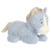 A pony plush toy from ebba with varied textures, embroidered eyes, and a retro-inspired design.