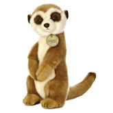 A brown and white meerkat plush toy from Miyoni by Aurora in an upright pose with detailed facial features.
