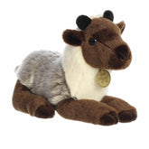 Realistic reindeer calf plush in a laying position with a peaceful expression, perfect for cozy winter decor!