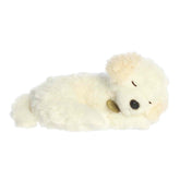 A soft cream plush poodle puppy in a relaxed sleeping pose from Miyoni Tots by Aurora.