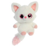 A white and pink plush toy from YooHoo and friends plush with large sparkly eyes, a pink tail, and tall ears.