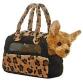 Chihuahua plush in leopard print carrier from Fancy Pals by Aurora for ultimate cuddly charm