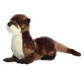 Plush toy of a brown river otter with a cream belly and bright eyes for cozy forest adventures.