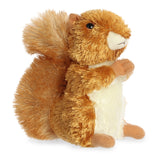 A reddish-brown squirrel plush toy from Mini Flopsie by Aurora with a bushy tail and tiny paws.