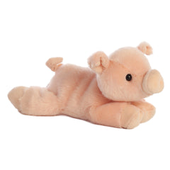 A soft pink piglet plush toy from Mini Flopsie by Aurora with a curly tail and an endearing expression.