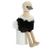 A beige and black ostrich plush toy from Mini Flopsie with long legs and a curious expression.