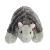 A soft grey armadillo plush toy from Mini Flopsie by Aurora with a striped back and sweet expression.