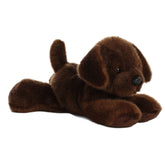 A chocolate brown puppy plush toy from Mini Flopsie by Aurora with floppy ears and a sweet expression