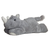 A gray rhino plush toy from Mini Flopsie by Aurora with a distinctive horn and cuddly body.