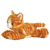 A brown and beige striped tabby cat plush toy from Mini Flopsie by Aurora with a sweet, attentive expression.