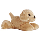 A golden retriever plush from Mini Flopsie by Aurora with floppy ears and an expressive face.
