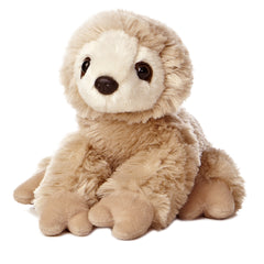 A beige sloth plush toy from Mini Flopsie by Aurora with soft fur, detailed claws, and a sweet face.