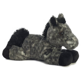 A gray horse plush from Mini Flopsie by Aurora with speckled fur and a dark mane.