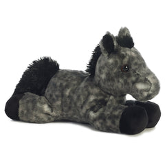A gray horse plush from Mini Flopsie by Aurora with speckled fur and a dark mane.