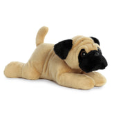 Plush pug with wrinkled face, soft tan fur, and black facial mask by Aurora plush.